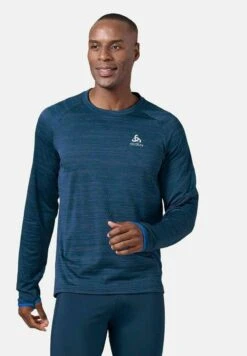 ODLO HERREN LAUFSHIRT RUN EASY WARM MID LAYER M - Langarmshirt - Blue Wing Teal Melange