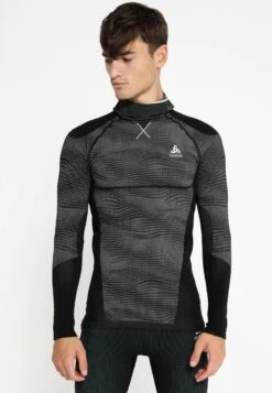 Odlo SUW TOP WITH FACEMASK - Unterhemd/-shirt - Black/concrete Grey/silver